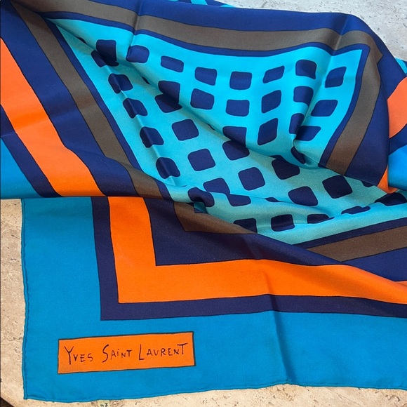 Yves Saint Laurent Vintage 80’s Geometric Print Silk Scarf - Picture 1 of 16